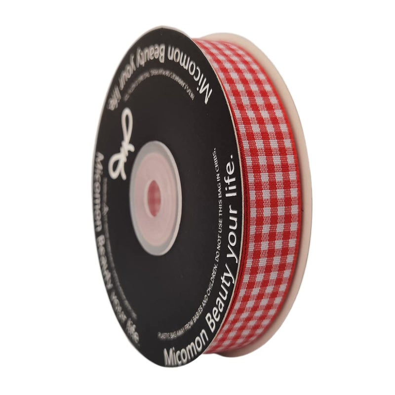 Micomon Red and White 100% Polyester Gingham Ribbon 25 Yards Each Roll (5/8", red) - Image 2